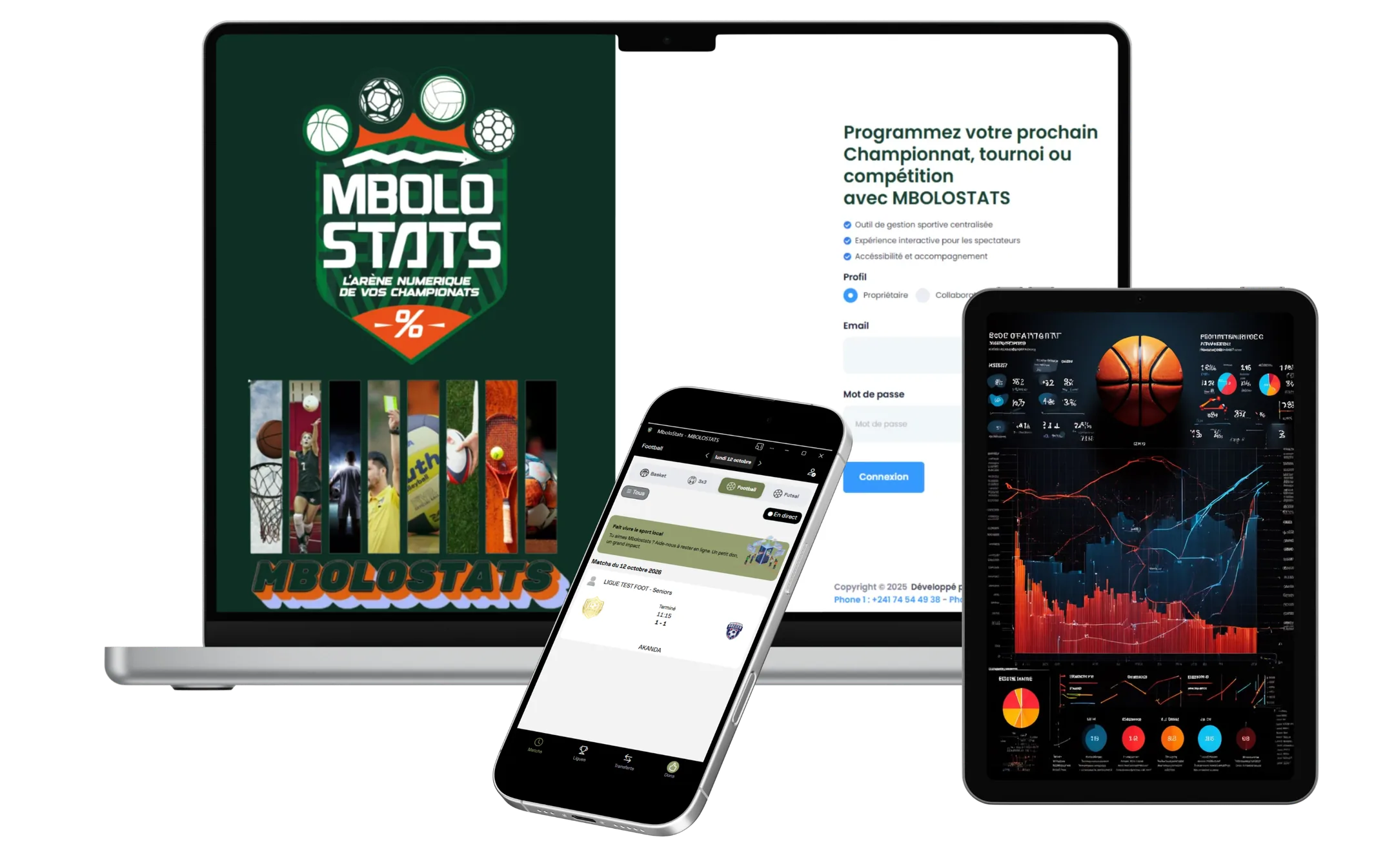 Plateforme MboloStats sur ordinateur, tablette et smartphone